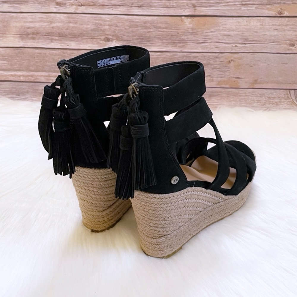 UGG Raquel Black Espadrille Platform Wedge Sandals - Picture 2 of 8